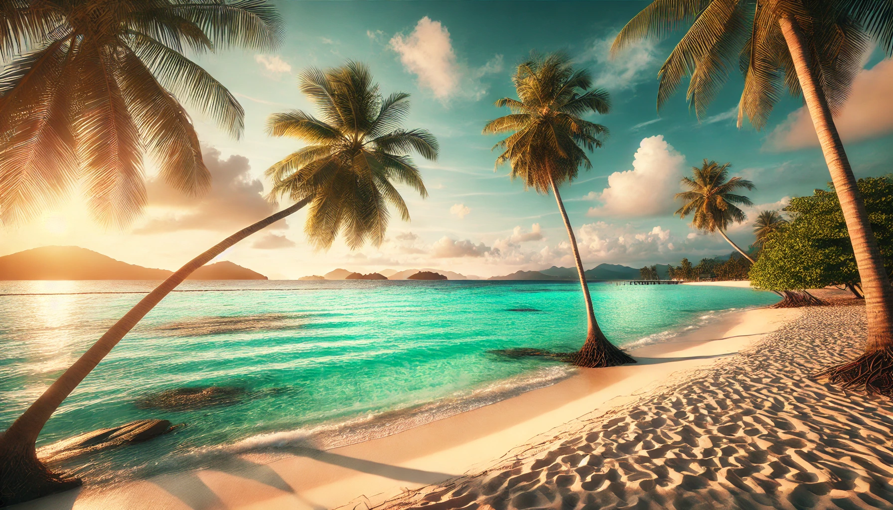 DALL·E-2024-09-06-17.33.38-A-beautiful-tropical-beach-with-clear-turquoise-water-white-sand-and-tall-palm-trees.-The-horizon-shows-distant-islands-with-a-peaceful-sky-and-a-g.webp